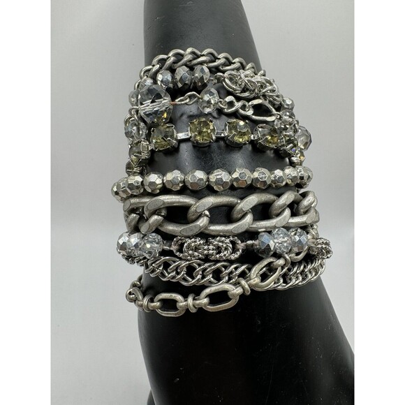 9 Multi Strand Magnetic Bracelet 7.25” x 1.75” Wide Crystal Link - Picture 2 of 6